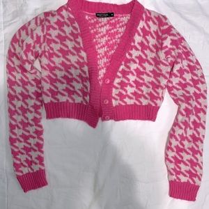Pink Houndstooth Cropped Sweater